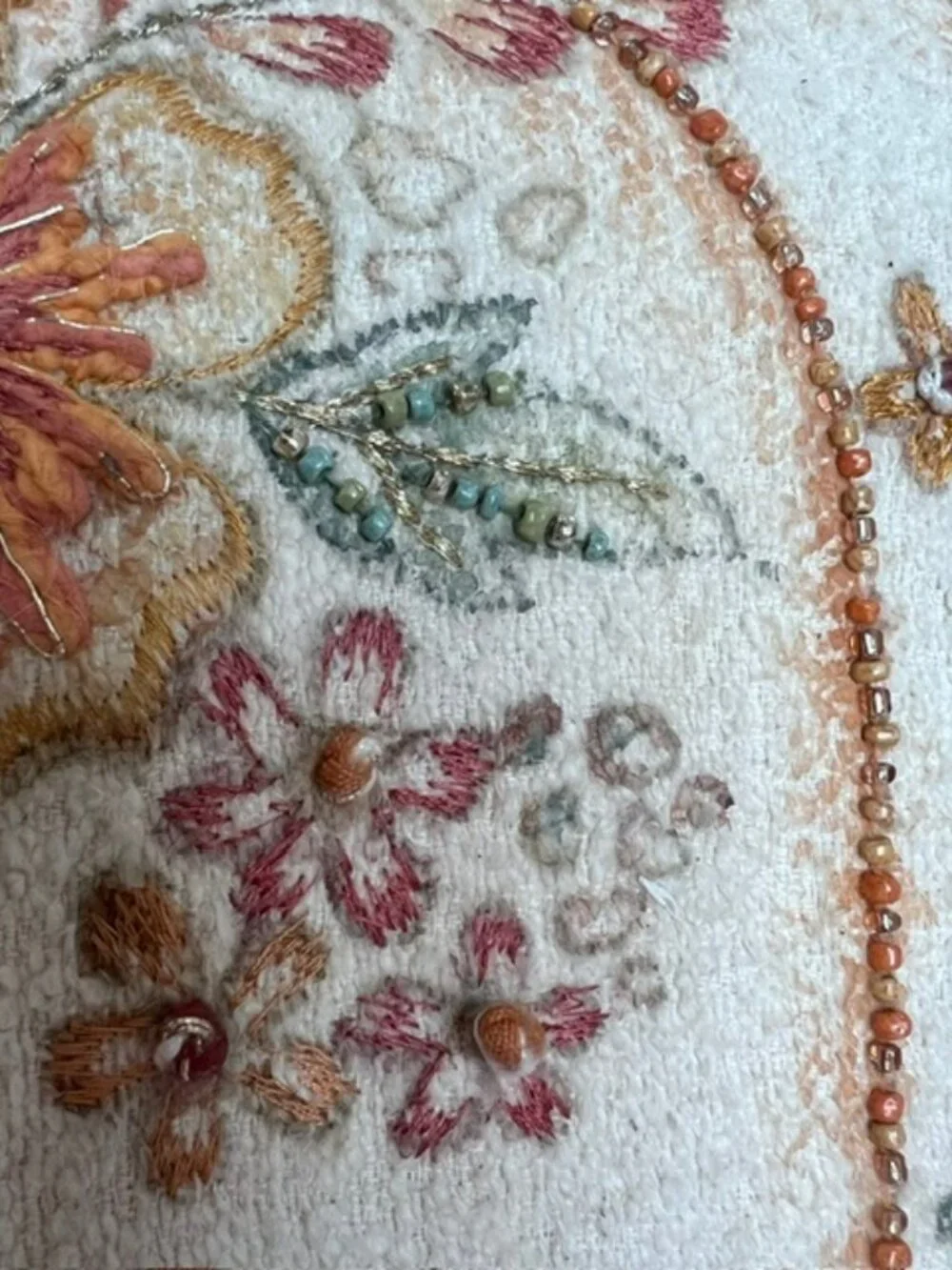 Vintage Embroidered and Beaded Pumpkin Throw Pillow / Fall / Thanksgiving Decor